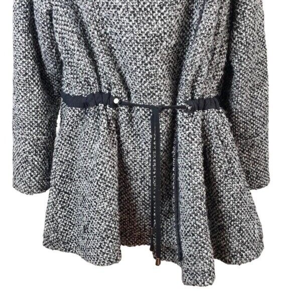Free People Satellite Image Wool Coat Gray XS Drawstring Hood Button Swing Tweed - Picture 3 of 8